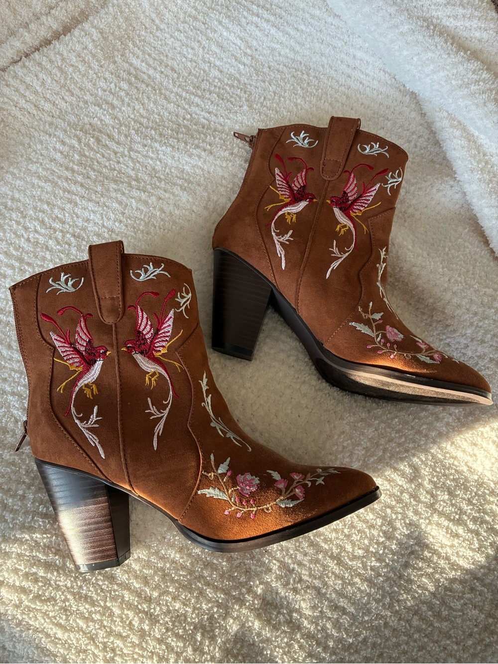 Penny Loves Kenny Brown Suede Embroidered Western Ankle Boots